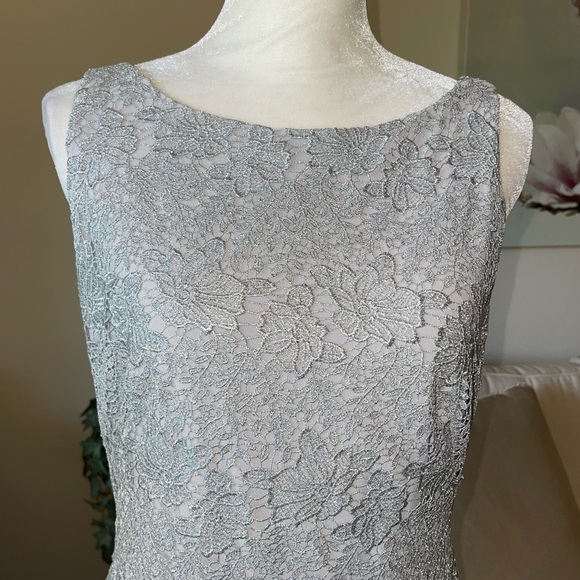 Lauren Ralph Lauren Metallic Silver Gray Lace Sheath Dress - Picture 4 of 16